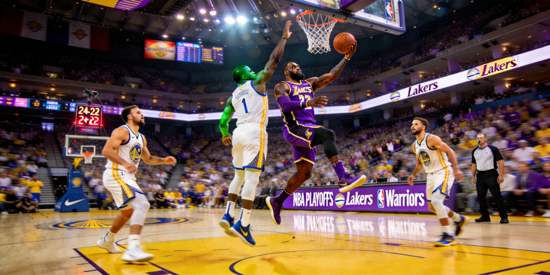 NBA季后赛洛杉矶湖人队与金州勇士队关键比赛瞬间