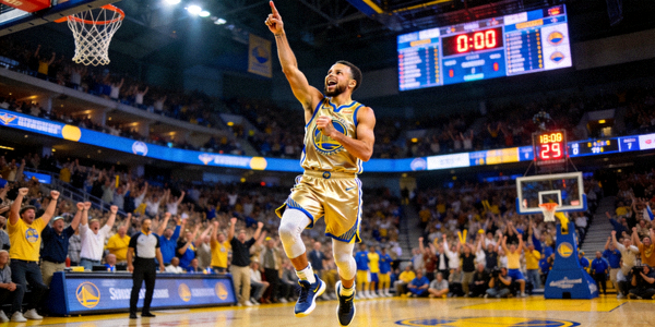 Stephen Curry投出关键三分后的庆祝动作